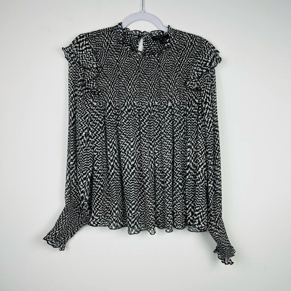 rag & bone Tops - Rag & Bone Black & White Silk Blend Long Sleeved Blouse Size Medium